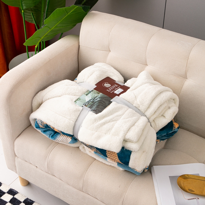 91家纺网 家纺一手货源 找家纺 来菲毛毯2025新款北极绒复合毯加收双层羊羔绒印花毯子布鲁斯