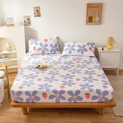 91家纺网 家纺一手货源 找家纺 芃成 2022新款全棉老粗布床笠款蓝色甜心