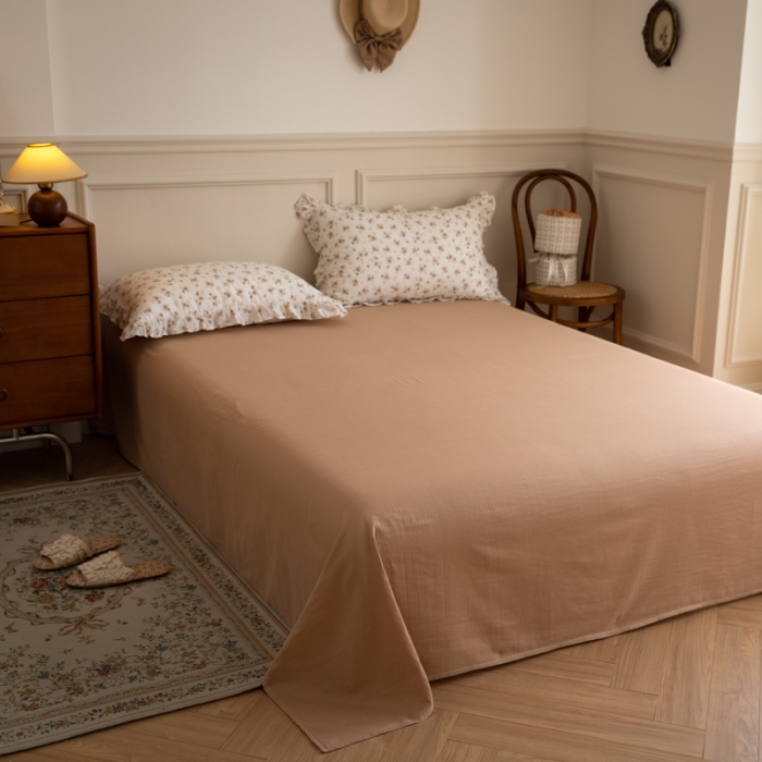 91家纺网 家纺一手货源 找家纺 淑女公社家纺2022新款纯棉双层纱花边款四件套 法兰西玫瑰