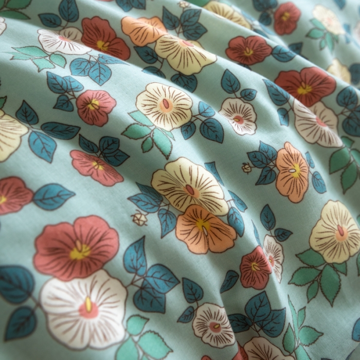 91家纺网 家纺一手货源 找家纺 淑女公社家纺2022新款纯棉双层纱花边款四件套 牵牛花