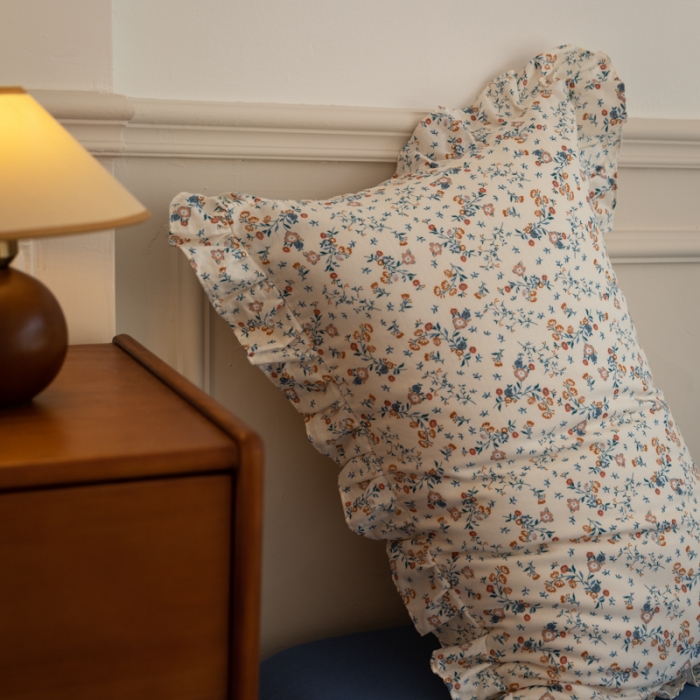 91家纺网 家纺一手货源 找家纺 淑女公社家纺2022新款纯棉双层纱花边款四件套 亚麻蓝花