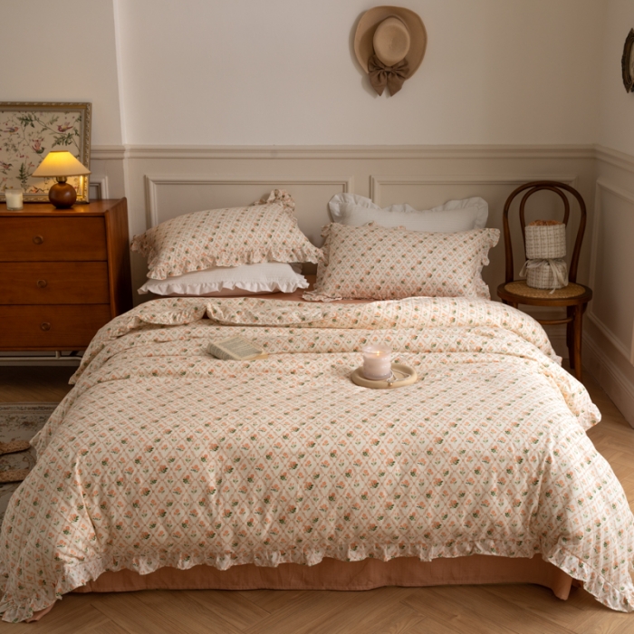 91家纺网 家纺一手货源 找家纺 （总）淑女公社家纺2022新款纯棉双层纱花边款四件套