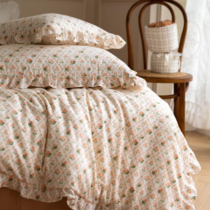 91家纺网 家纺一手货源 找家纺 （总）淑女公社家纺2022新款纯棉双层纱花边款四件套