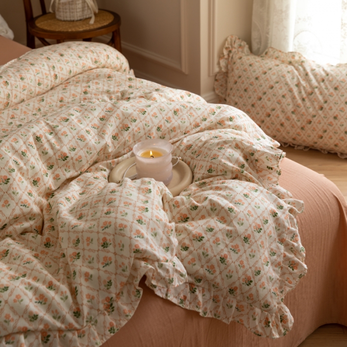 91家纺网 家纺一手货源 找家纺 （总）淑女公社家纺2022新款纯棉双层纱花边款四件套