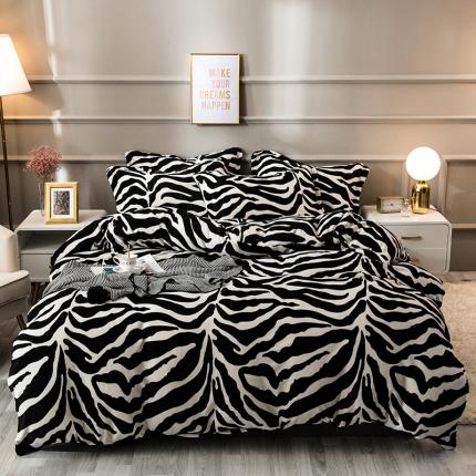 91家纺网 家纺一手货源 找家纺 （总）艾佳2025新款牛奶绒金典黑白四件套-风格3