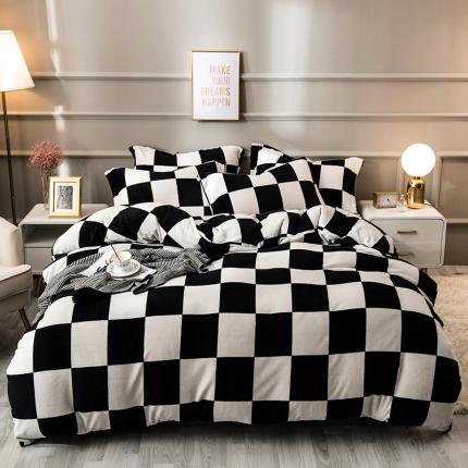 91家纺网 家纺一手货源 找家纺 （总）艾佳2025新款牛奶绒金典黑白四件套-风格3