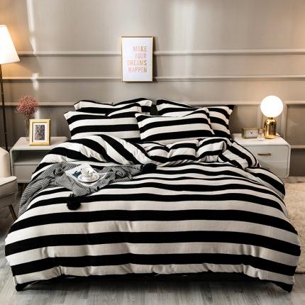 91家纺网 家纺一手货源 找家纺 （总）艾佳2025新款牛奶绒金典黑白四件套-风格3