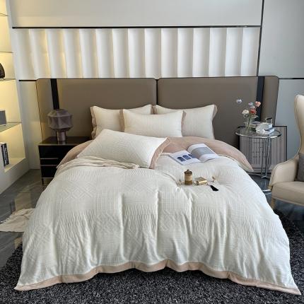 91家纺网 家纺一手货源 找家纺 （总）仟网汇2022高克重轻奢双面雕花牛奶绒烂花四件套-静雅