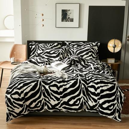 91家纺网 家纺一手货源 找家纺 （总）艾佳2025新款牛奶绒金典黑白四件套-风格4