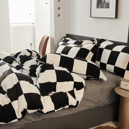 91家纺网 家纺一手货源 找家纺 （总）艾佳2025新款牛奶绒金典黑白四件套-风格4