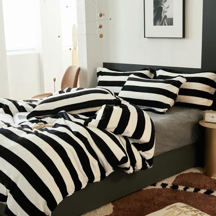 91家纺网 家纺一手货源 找家纺 （总）艾佳2025新款牛奶绒金典黑白四件套-风格4