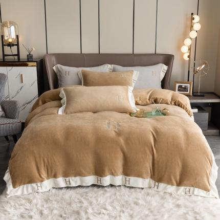 91家纺网 家纺一手货源 找家纺 （总）芯贝儿2022新品小清新加厚牛奶绒宝宝绒绣花四件套