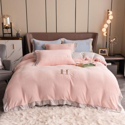 91家纺网 家纺一手货源 找家纺 （总）芯贝儿2022新品小清新加厚牛奶绒宝宝绒绣花四件套