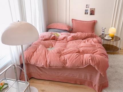 91家纺网 家纺一手货源 找家纺 （总）珺柔 2022新款华夫格纯色加厚立体牛奶绒四件套