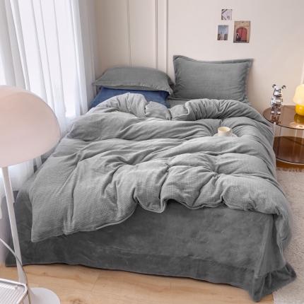 91家纺网 家纺一手货源 找家纺 （总）珺柔 2022新款华夫格纯色加厚立体牛奶绒四件套