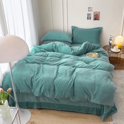 91家纺网 家纺一手货源 找家纺 （总）珺柔 2022新款华夫格纯色加厚立体牛奶绒四件套