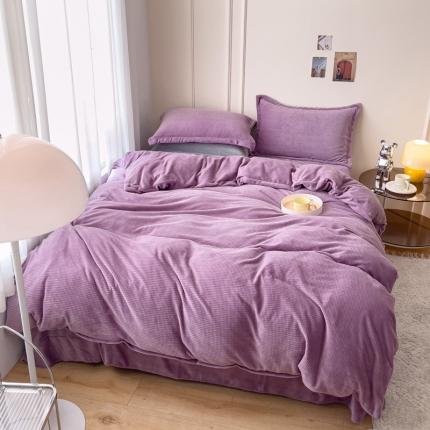 91家纺网 家纺一手货源 找家纺 （总）珺柔 2022新款华夫格纯色加厚立体牛奶绒四件套