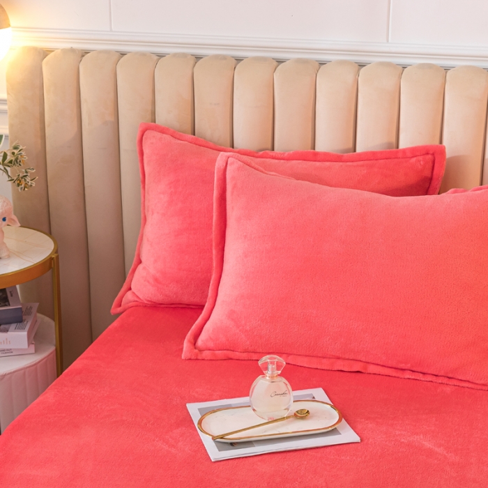 91家纺网 家纺一手货源 找家纺 简爱家纺 2025年韩版花边法莱绒羊羔绒四件套-回忆-夕阳红