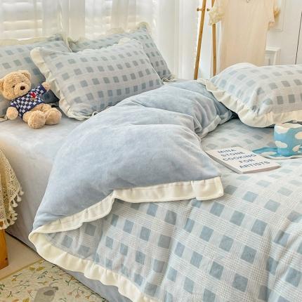 91家纺网 家纺一手货源 找家纺 （总）麦朵2022新款牛奶绒仙格花边系列加厚法莱绒四件套