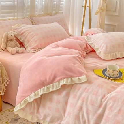 91家纺网 家纺一手货源 找家纺 （总）麦朵2022新款牛奶绒仙格花边系列加厚法莱绒四件套