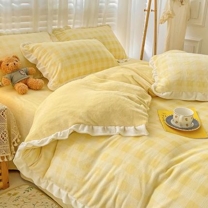 91家纺网 家纺一手货源 找家纺 （总）麦朵2022新款牛奶绒仙格花边系列加厚法莱绒四件套