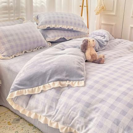 91家纺网 家纺一手货源 找家纺 （总）麦朵2022新款牛奶绒仙格花边系列加厚法莱绒四件套