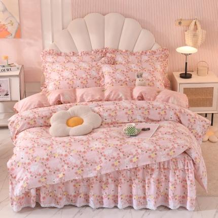 91家纺网 家纺一手货源 找家纺 美达2025全棉蕾丝小花边半夹棉床裙四件套 米菲兔