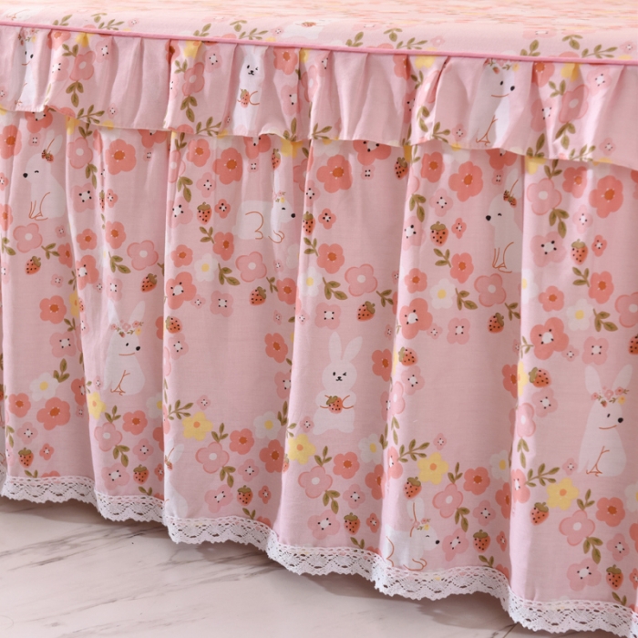 91家纺网 家纺一手货源 找家纺 美达2025全棉蕾丝小花边单层床裙四件套 米菲兔