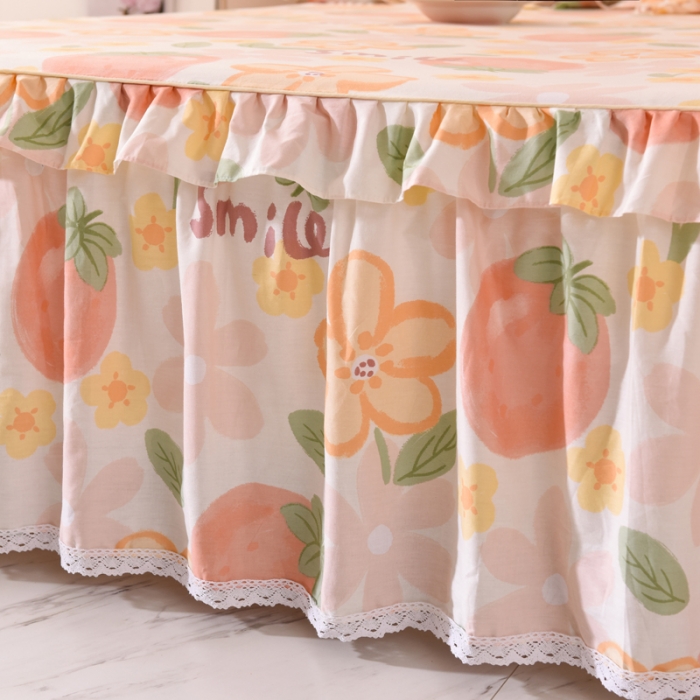 91家纺网 家纺一手货源 找家纺 美达 2025全棉蕾丝小花边单床裙 笑脸草莓