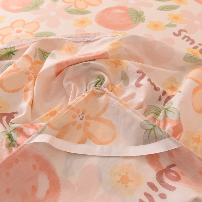 91家纺网 家纺一手货源 找家纺 美达 2025全棉蕾丝小花边单床裙 笑脸草莓