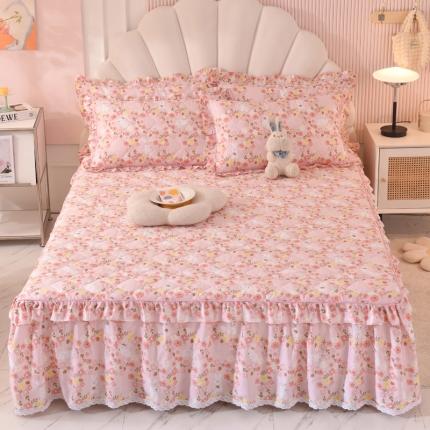 91家纺网 家纺一手货源 找家纺 美达 2025全棉蕾丝小花边夹棉床裙 米菲兔