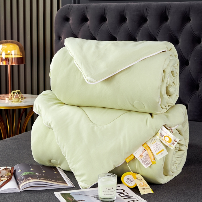 91家纺网 家纺一手货源 找家纺 丽卡家纺  2023新款绵小芙蚕绒棉暖绒子母被 清新绿