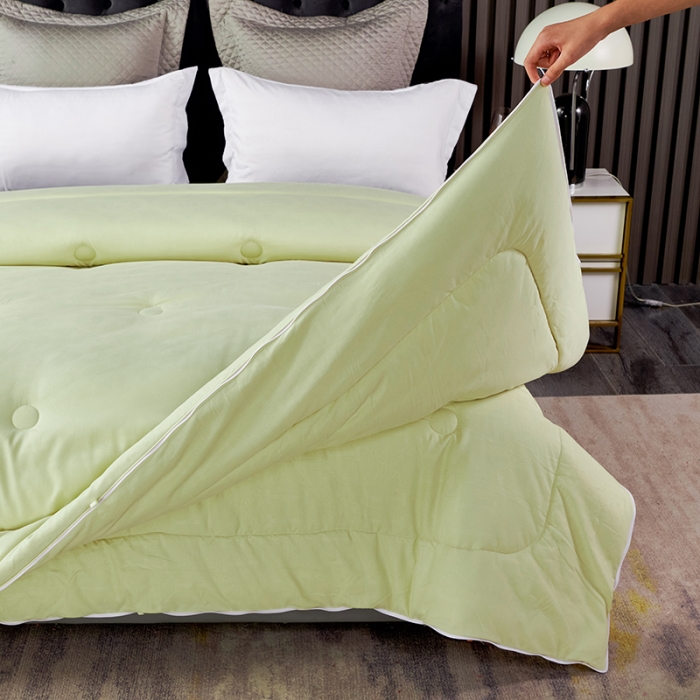 91家纺网 家纺一手货源 找家纺 丽卡家纺  2023新款绵小芙蚕绒棉暖绒子母被 清新绿