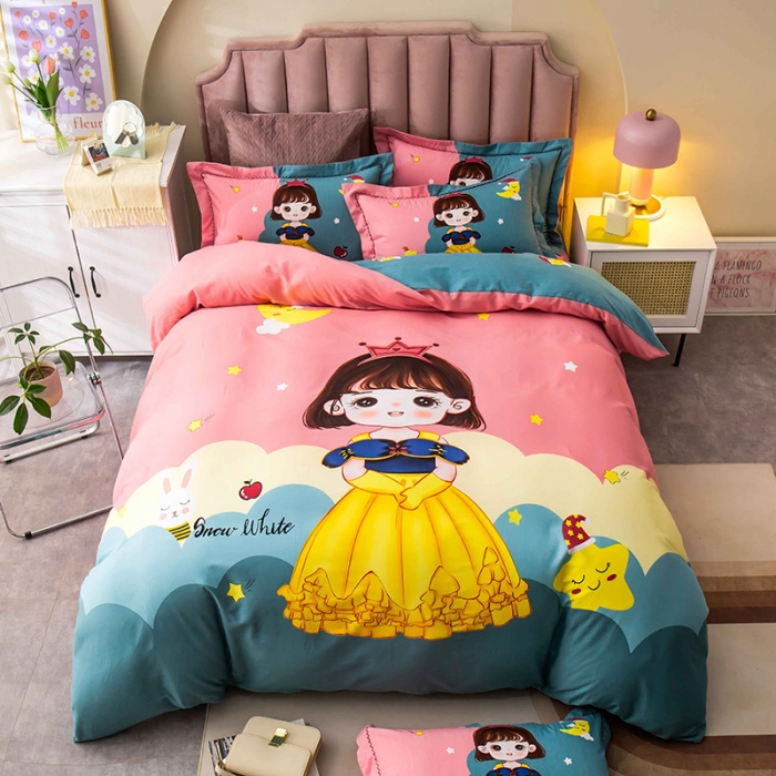 91家纺网 家纺一手货源 找家纺 帅露 2022新款大版印花磨毛四件套 公主日记-粉