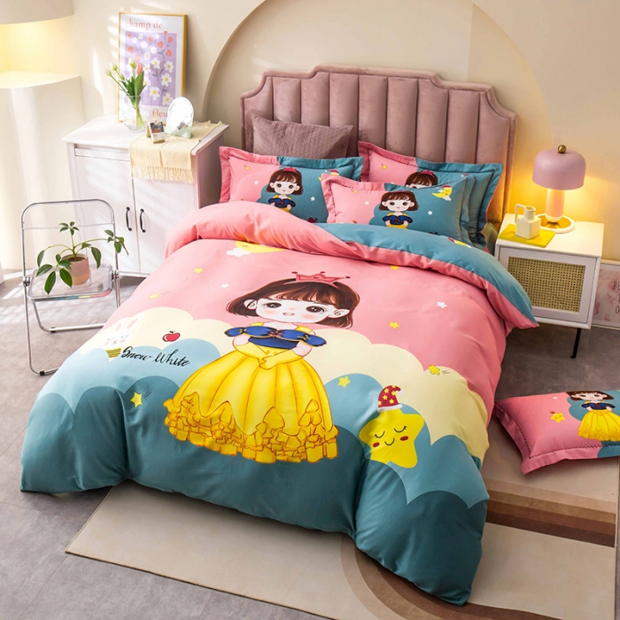 91家纺网 家纺一手货源 找家纺 帅露 2022新款大版印花磨毛四件套 公主日记-粉