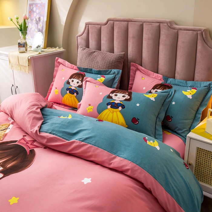 91家纺网 家纺一手货源 找家纺 帅露 2022新款大版印花磨毛四件套 公主日记-粉