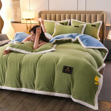 澳洲羽2024新款防静电高克重纯色丝滑宽边牛奶绒四件套果绿蓝