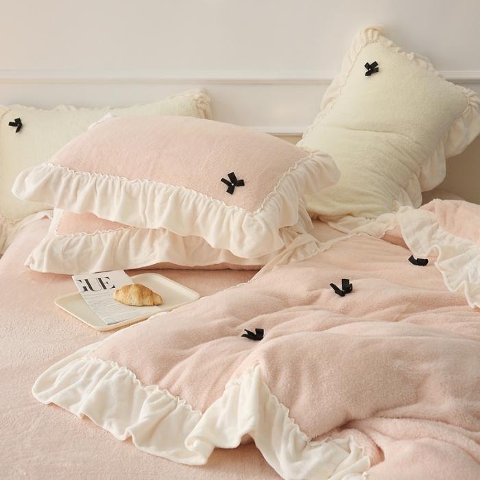 91家纺网 家纺一手货源 找家纺 玛奇朵  2022高克重进口泰迪绒三件套四件套-仙朵系列 仙朵-粉