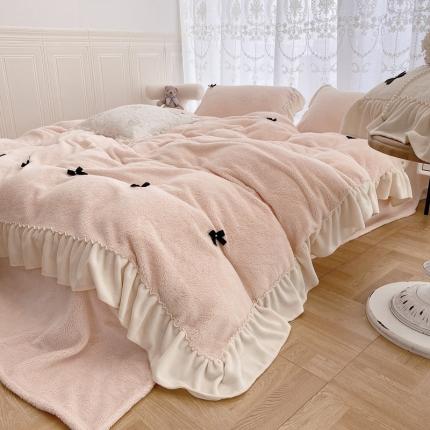 91家纺网 家纺一手货源 找家纺 玛奇朵  2022新款高克重进口泰迪绒三件套四件套-仙朵系列 仙朵-粉