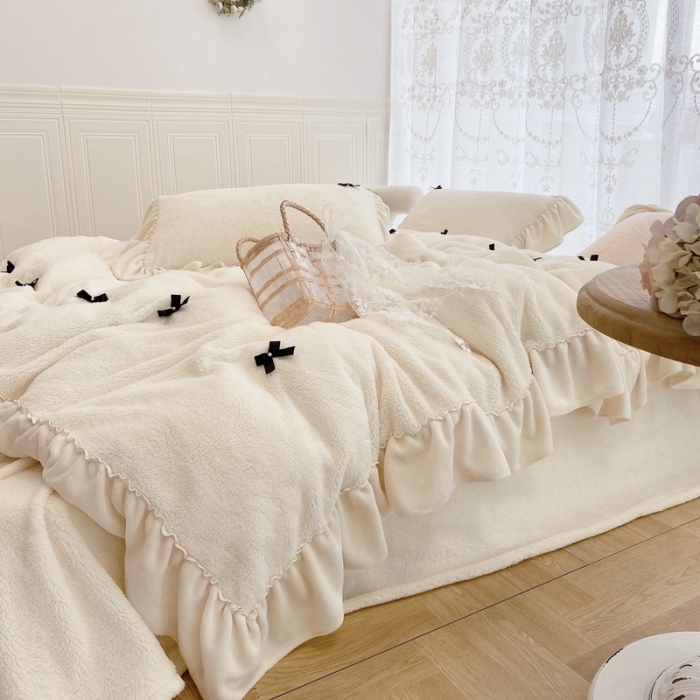 91家纺网 家纺一手货源 找家纺 玛奇朵  2022新款高克重进口泰迪绒三件套四件套-仙朵系列 仙朵-白