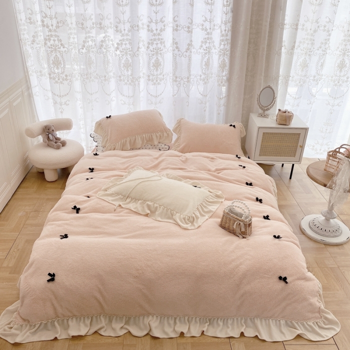 91家纺网 家纺一手货源 找家纺 玛奇朵  2022新款高克重进口泰迪绒三件套四件套-仙朵系列 仙朵-粉