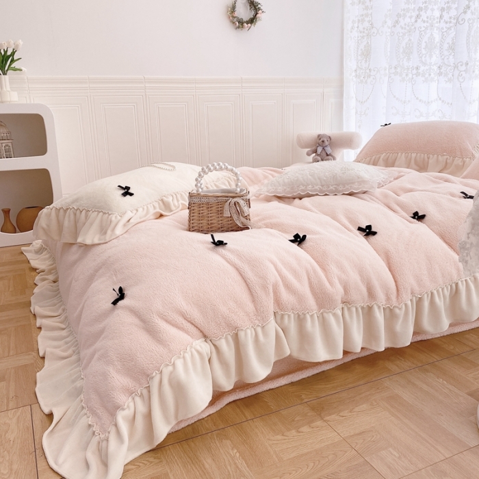 91家纺网 家纺一手货源 找家纺 玛奇朵  2022新款高克重进口泰迪绒三件套四件套-仙朵系列 仙朵-粉