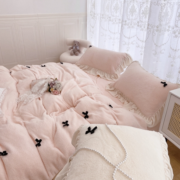 91家纺网 家纺一手货源 找家纺 玛奇朵  2022新款高克重进口泰迪绒三件套四件套-仙朵系列 仙朵-粉