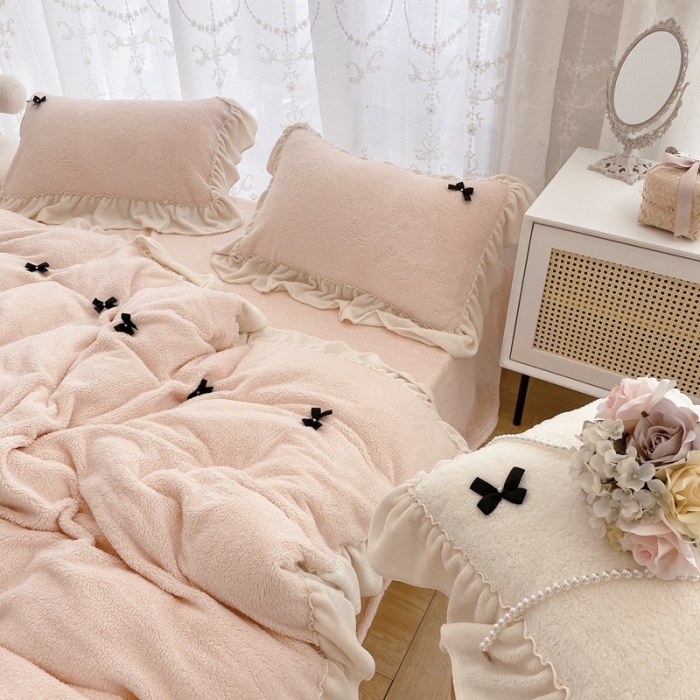 91家纺网 家纺一手货源 找家纺 玛奇朵  2022新款高克重进口泰迪绒三件套四件套-仙朵系列 仙朵-粉