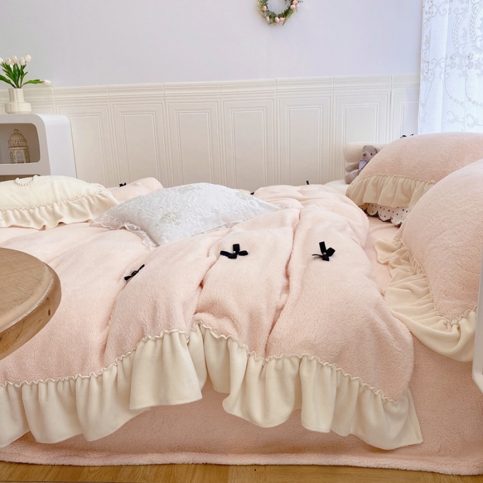 91家纺网 家纺一手货源 找家纺 玛奇朵  2022新款高克重进口泰迪绒三件套四件套-仙朵系列 仙朵-粉