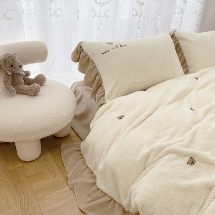 91家纺网 家纺一手货源 找家纺 （总）玛奇朵 2022秋冬新款泰迪绒刺绣系列四件套