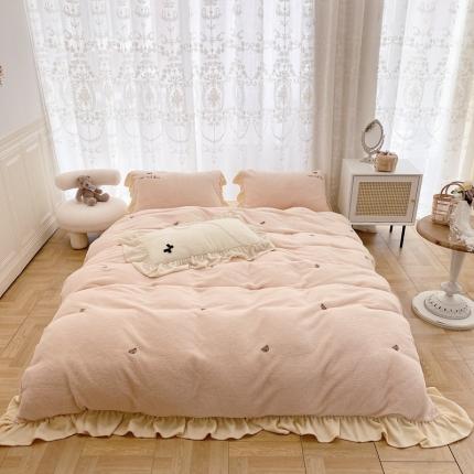 玛奇朵 2022秋冬新款泰迪绒刺绣系列四件套 泰迪-粉色