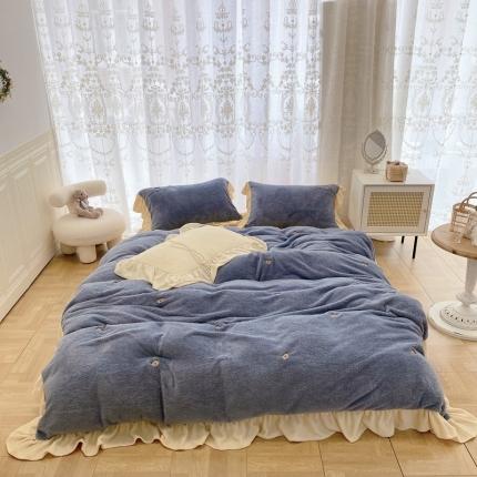 玛奇朵 2022秋冬新款泰迪绒刺绣系列四件套 泰迪-蓝色