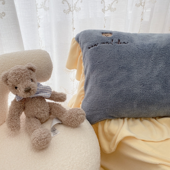 91家纺网 家纺一手货源 找家纺 玛奇朵 2022秋冬新款泰迪绒刺绣系列四件套 泰迪-蓝色