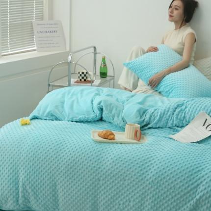 91家纺网 家纺一手货源 找家纺 玛奇朵 2022升级版A类豆豆绒流苏系列三件套四件套 豆豆绒-天真蓝